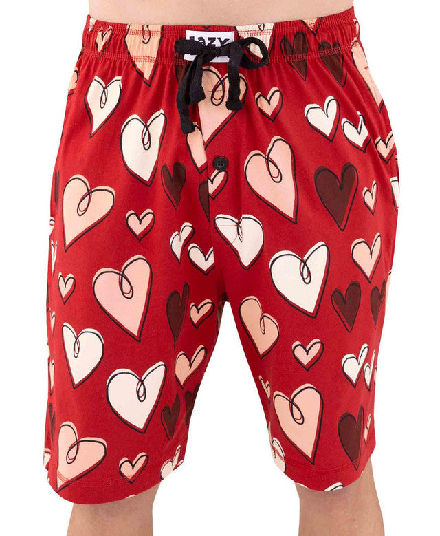 lazy one hearts men's boxers on a white background