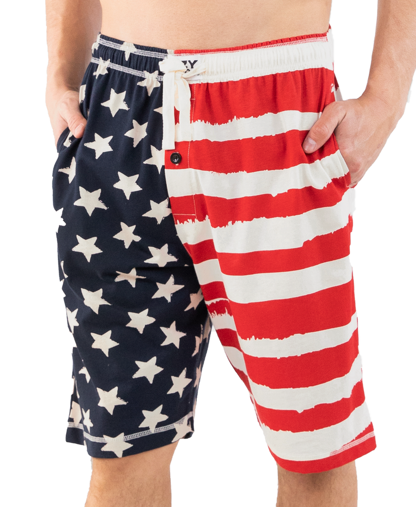 lazy one stars and stripes pj shorts on a white background