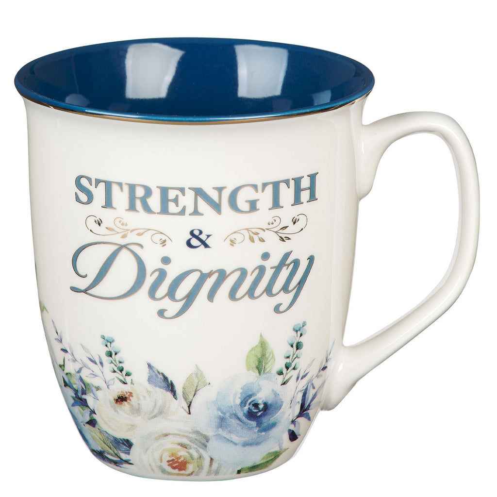 strength and dignity mug on a white background