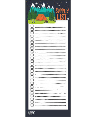 supply list camping notepad on a white background