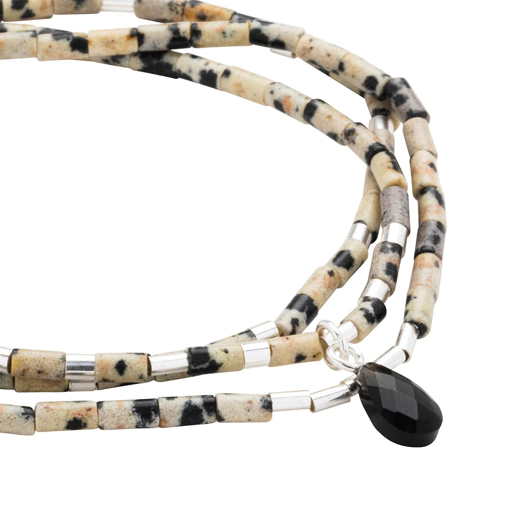 teardrop stone wrap bracelet/necklace on a white background