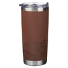 Brown insulated tumbler with mountain design on a white background
