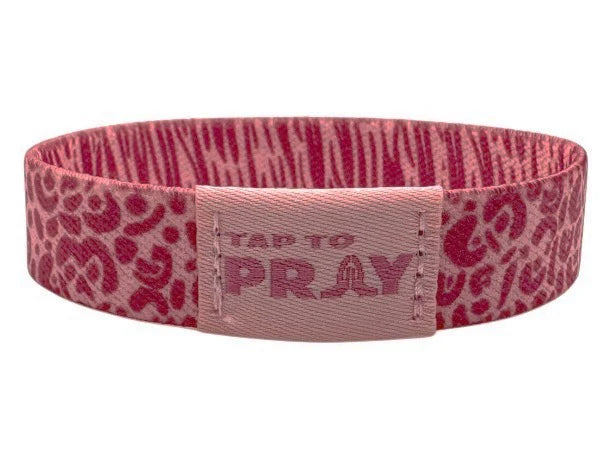 Pink and red patterned band with 'Tap to Pray' text on a white background
