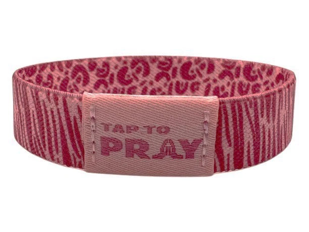 Pink prayer band with 'Tap to Pray' text on a white background