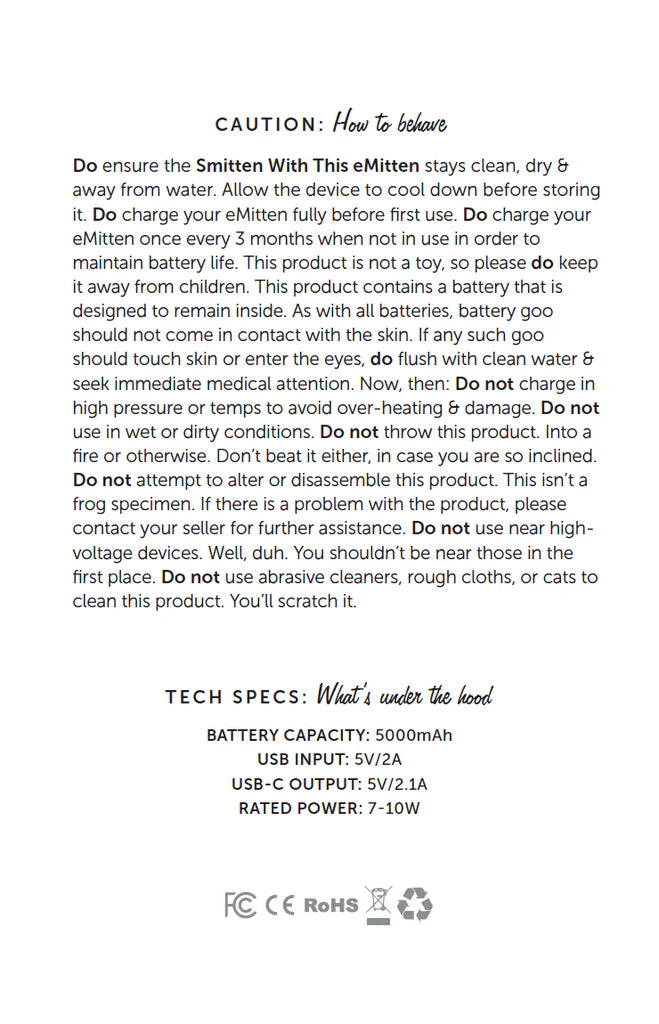 Instructions and specifications for a device on a white background