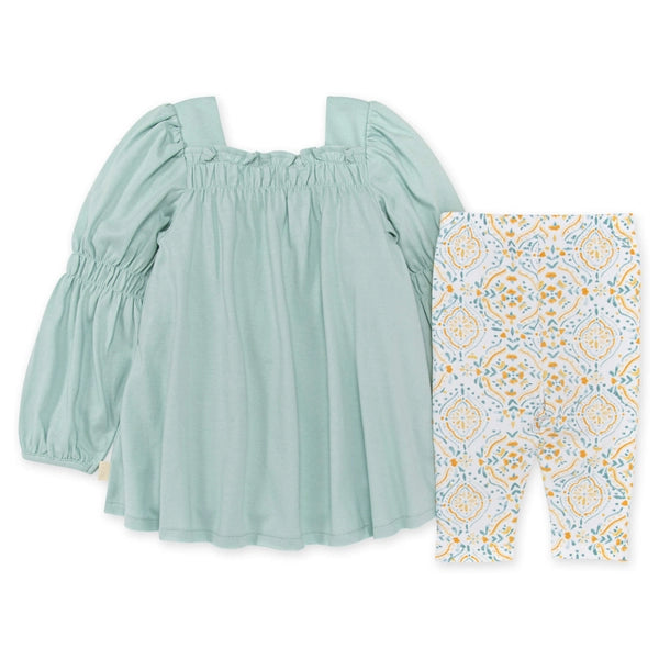 burts bee smocked tunic and capri legging set on a white background