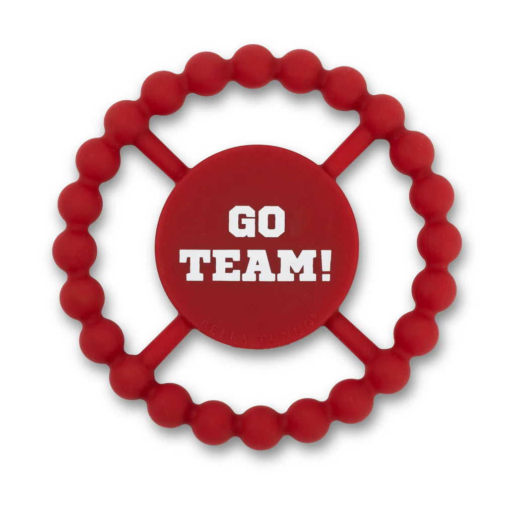 Red beaded ring with 'GO TEAM!' text on a white background