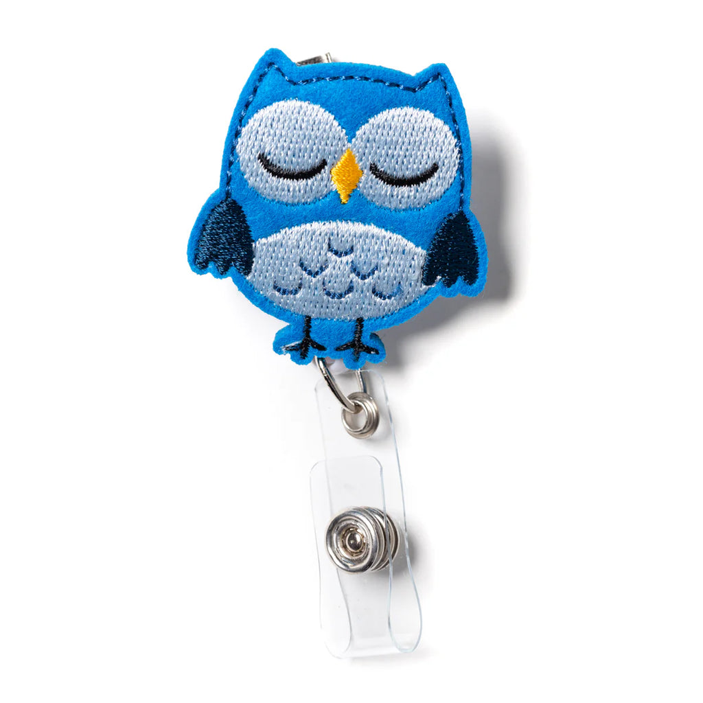 owl badge reel holder on a white background