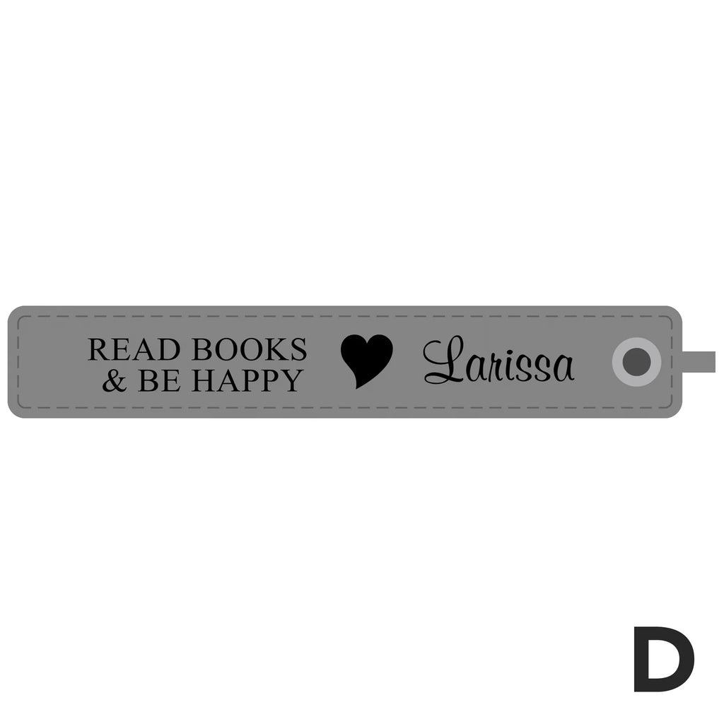 personalized faux leather bookmark on a white background