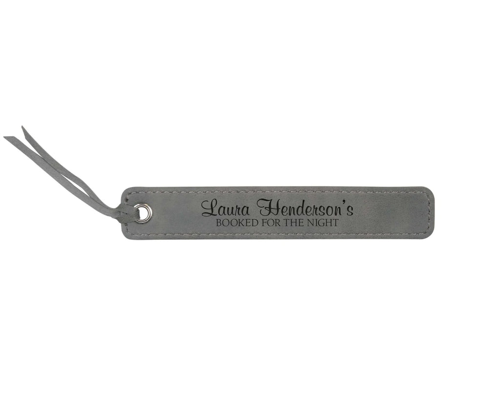 personalized faux leather bookmark on a white background