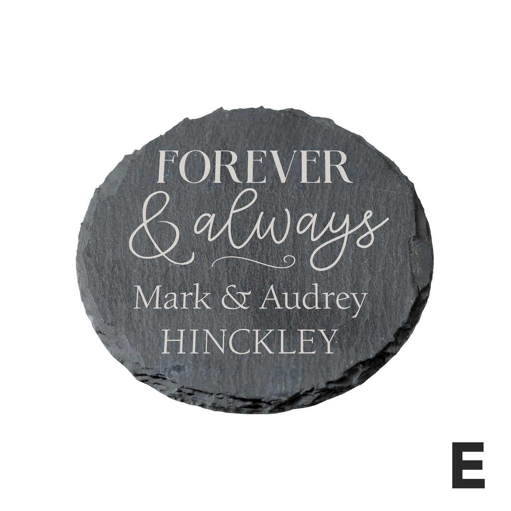 personalized circle slate coasters on a white background