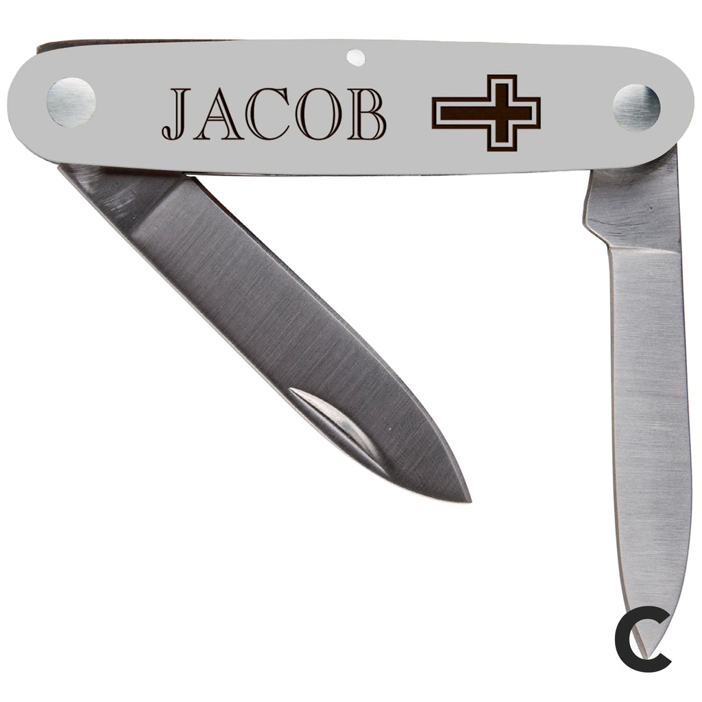 personalized wood pocket knife on a white background