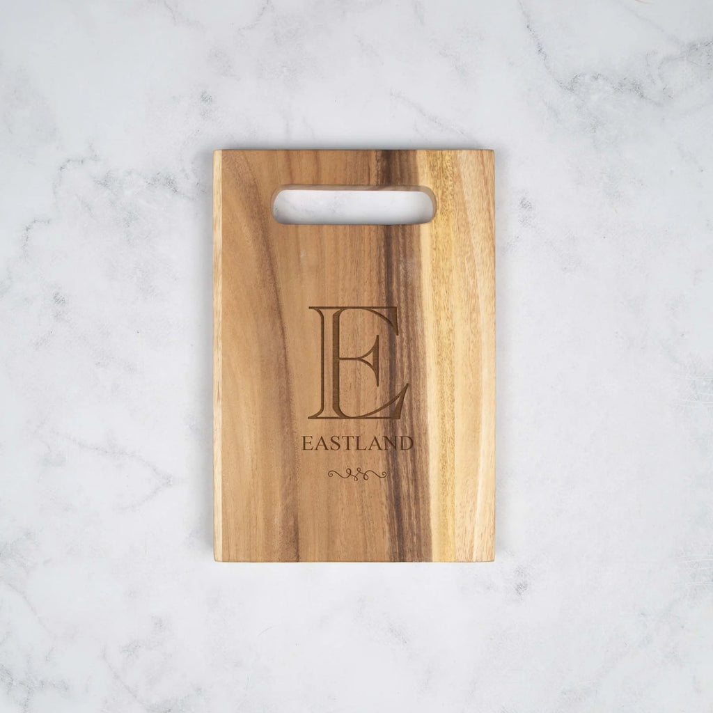 personalized cutting board on a white background