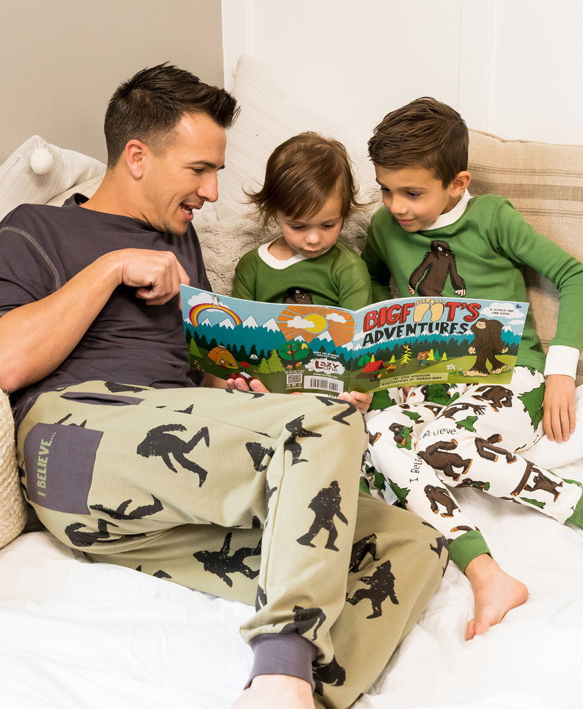 lazy one Bigfoot adventures book being read by family
