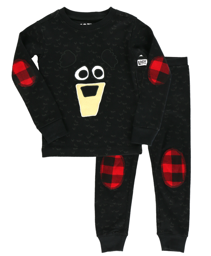 lazy one black bear kid pajamas on a white background