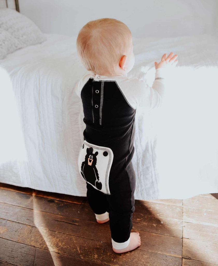 lazy one baby bear onsie on a white background