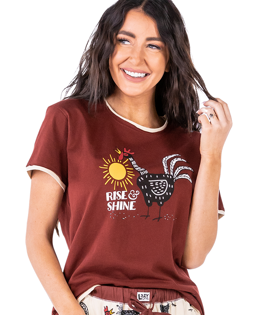 rise and shine chick pj tee on a white background