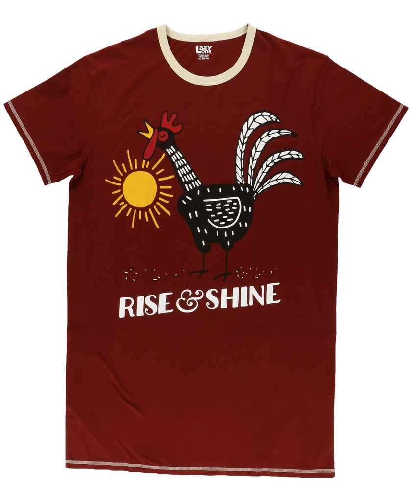 rise and shine rooster nightshirt on a white background