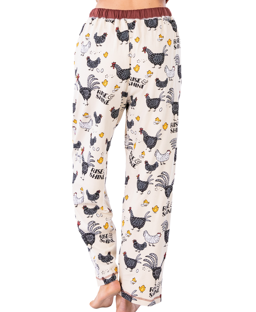 rise & shine chicken pj pant on a white background