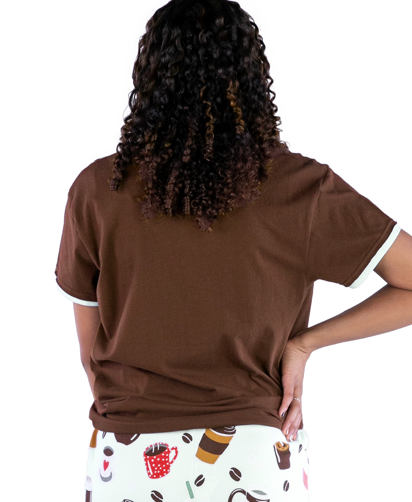 lazy one brown coffee pajama shirt on a white background