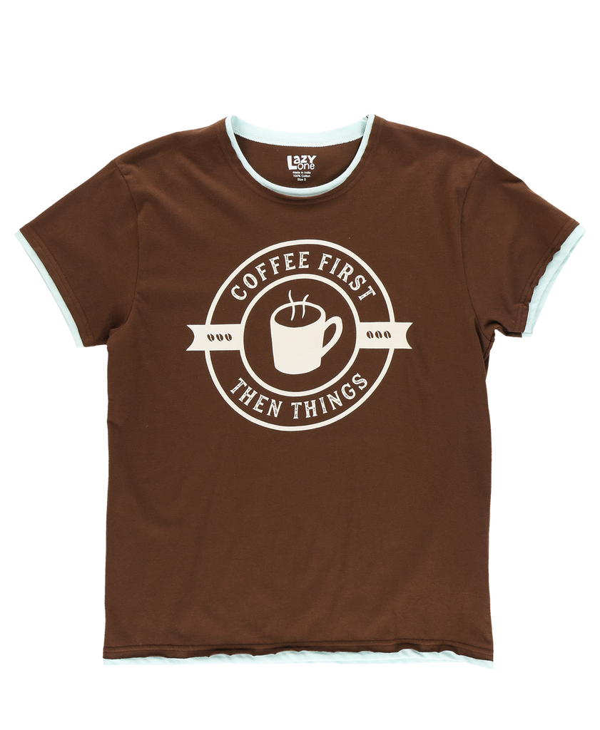 lazy one brown coffee pajama shirt on a white background
