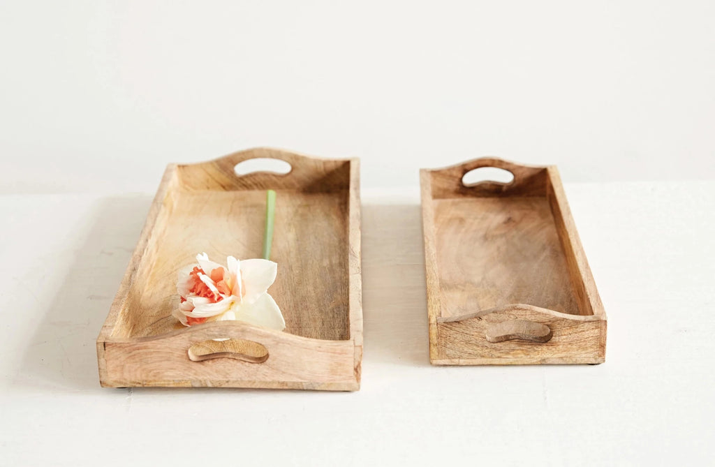 small rectangle mango wood tray on a white background