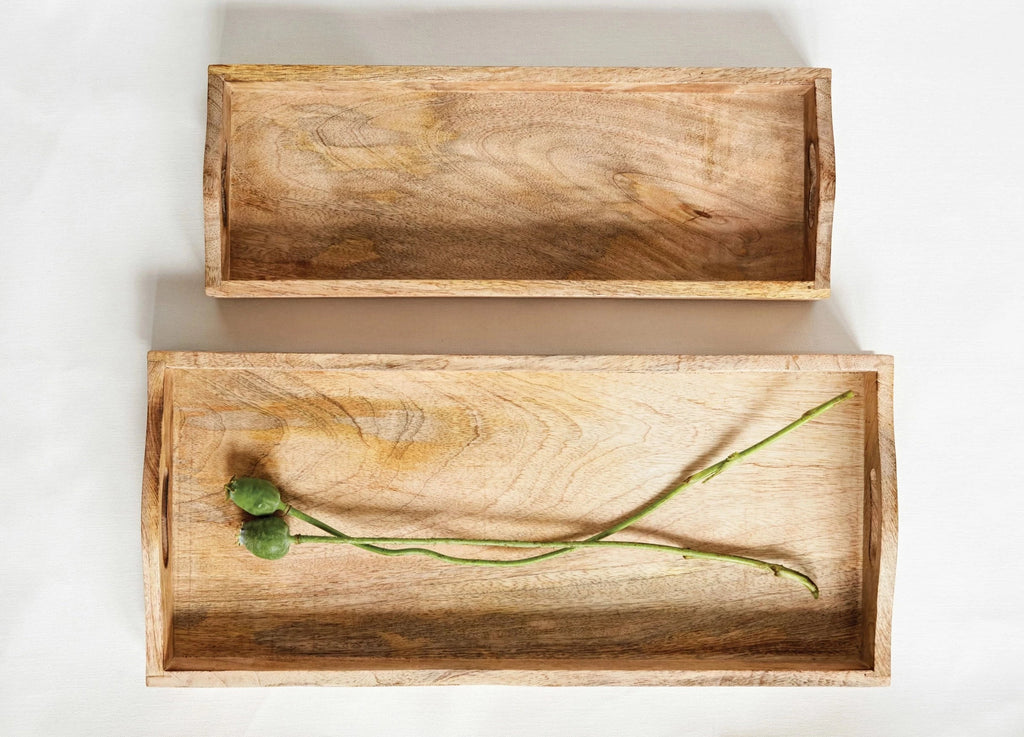 large rectangle mango wood tray on a white background