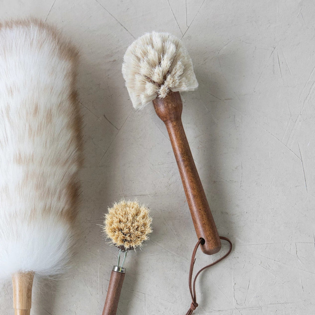 beech wood dish brush on a white background