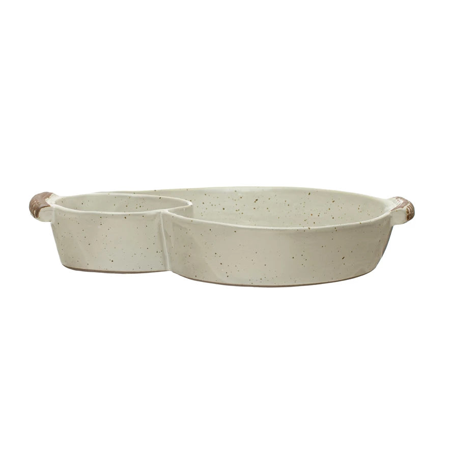 stoneware chip and dip bowl on a white background