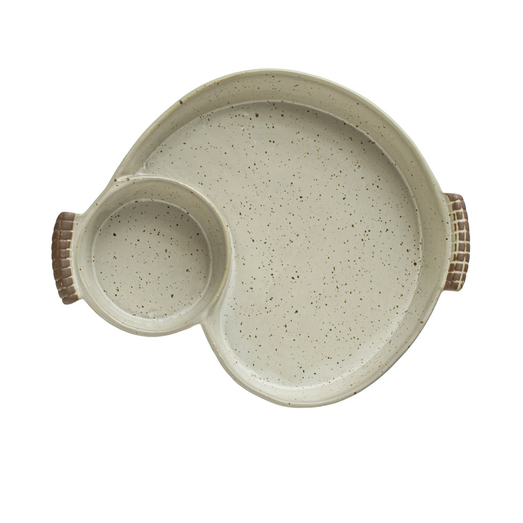 stoneware chip and dip bowl on a white background