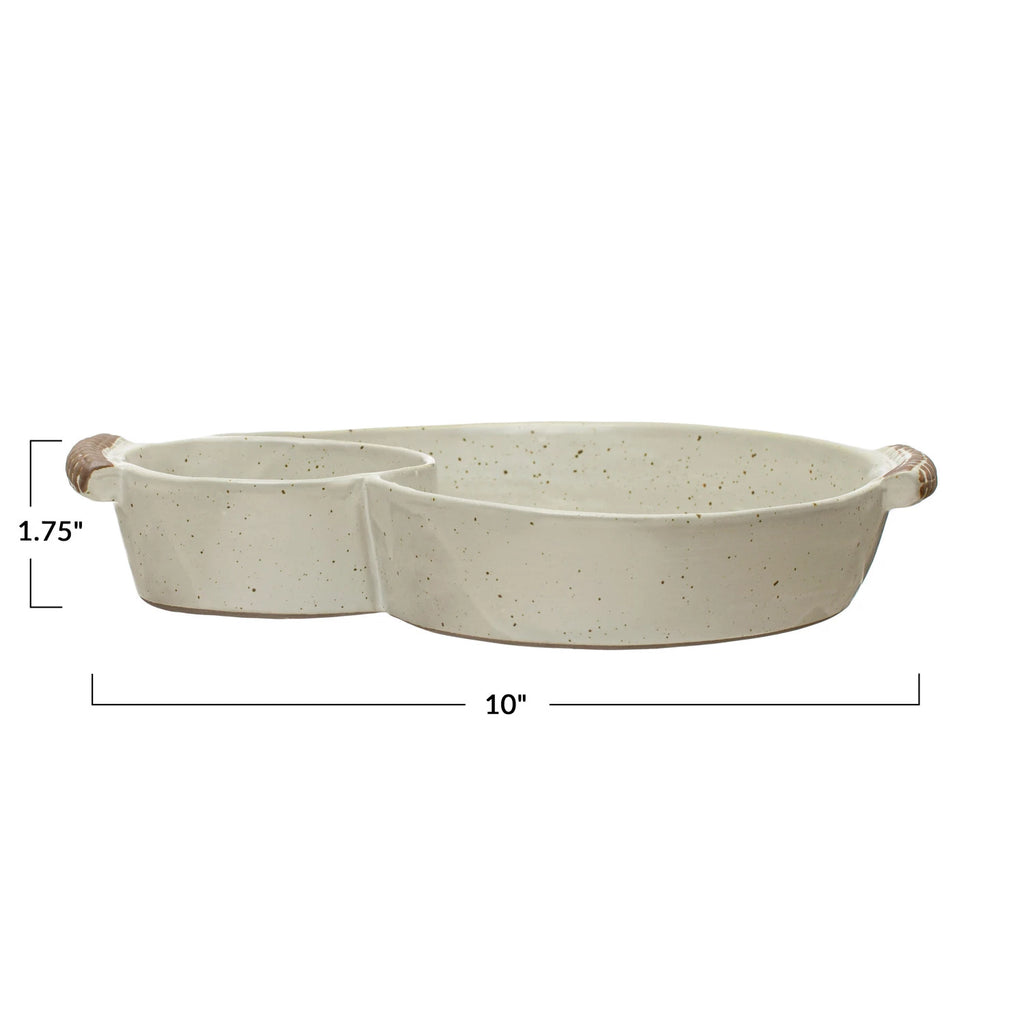 stoneware chip and dip bowl on a white background