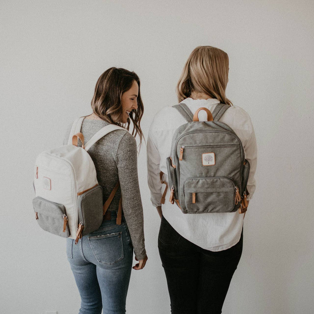 gray diaper bag on a white background