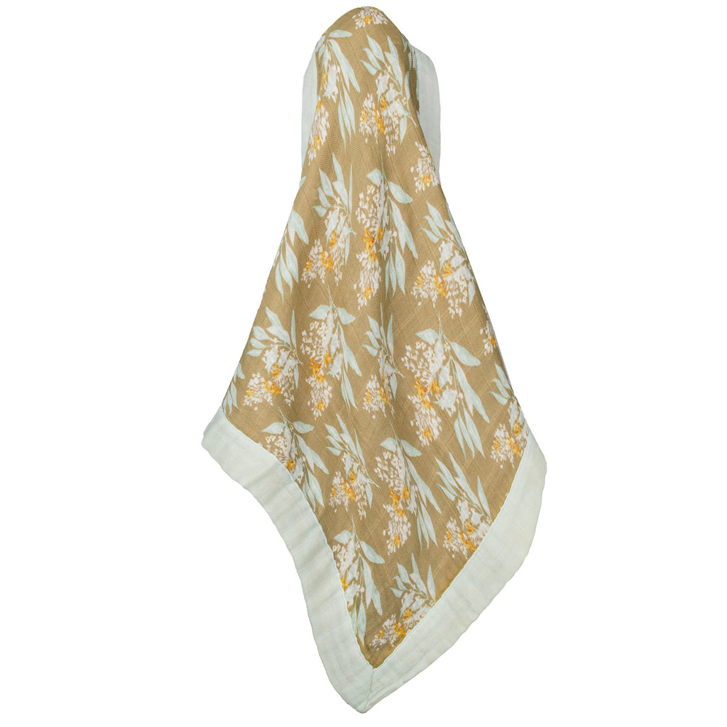 burts bee baby gold floral mini lovey on a white background
