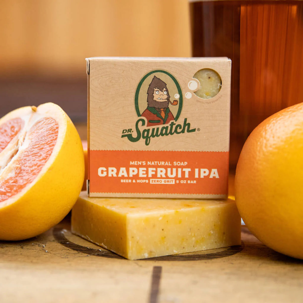 dr squatch grapefruit ipa soap on grapefruit