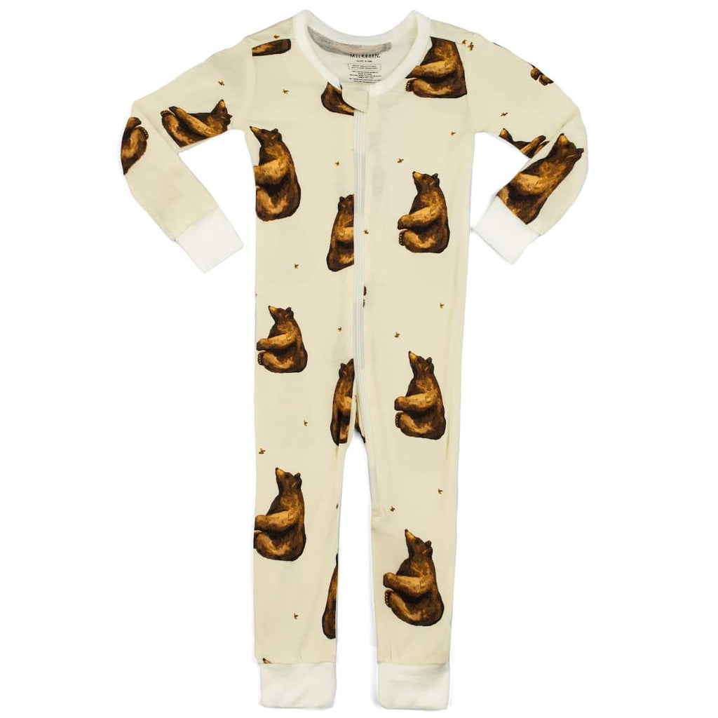 milk barn honey bear zipper pajama on a white background