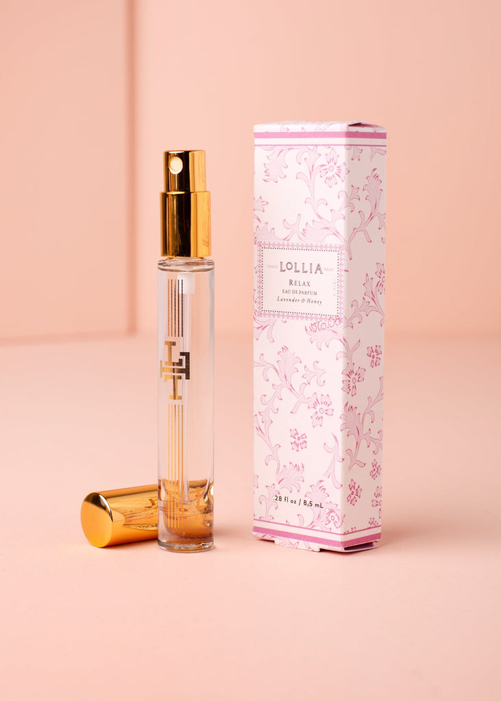 lollia relax perfume on a pink background