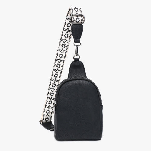 Jen and co black sling bag on a white background