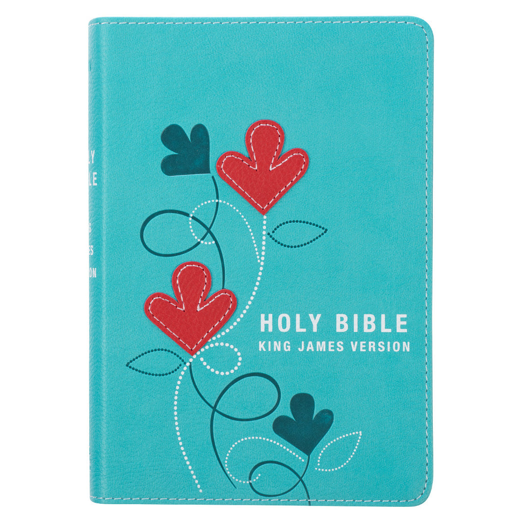 KJV Turquoise Floral Compact Bible on a white background