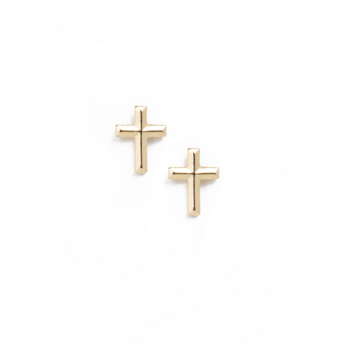 gold cross stud earring on a white background
