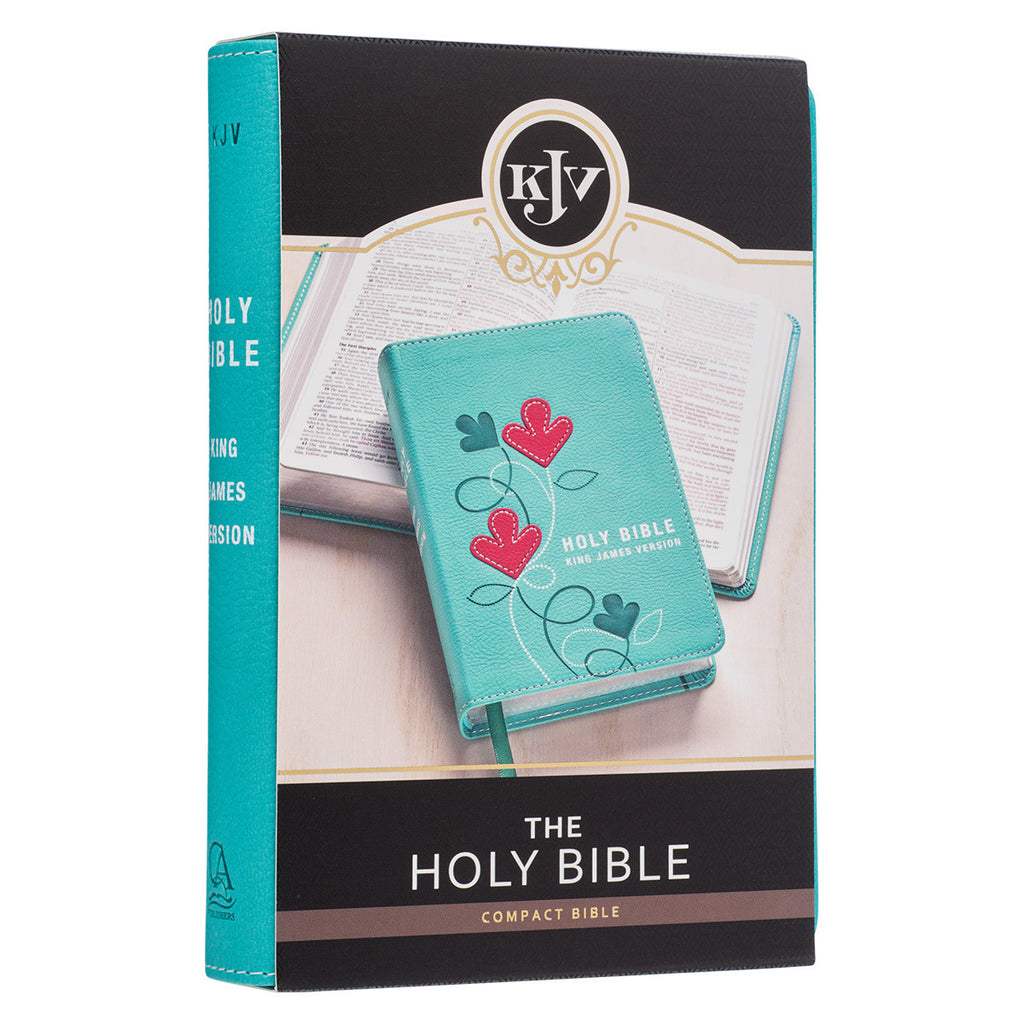 KJV Turquoise Floral Compact Bible on a white background