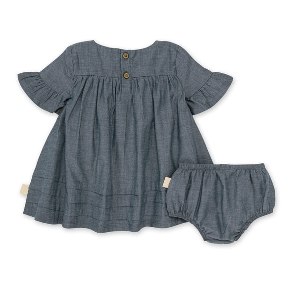 burts bee chambray dress on a white background