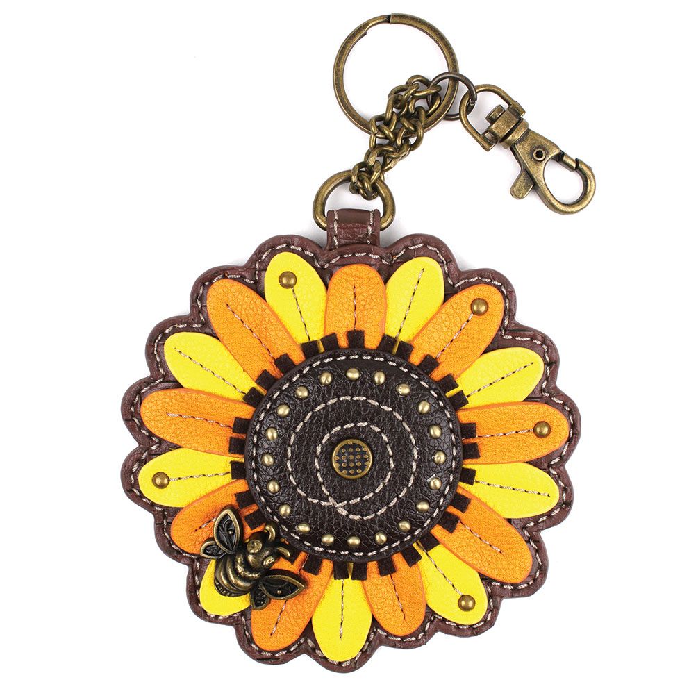 chala sunflower coin purse and key fob on a white background