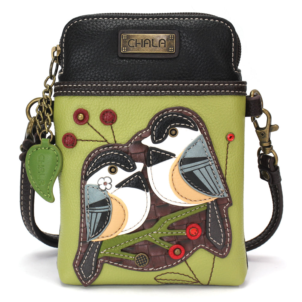 chala chickadee cell phone crossbody on a white background