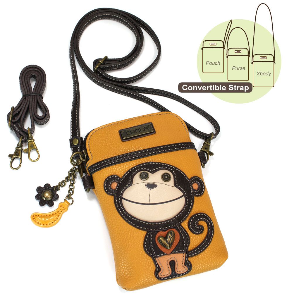 chala monkey cell phone cross body on a white background