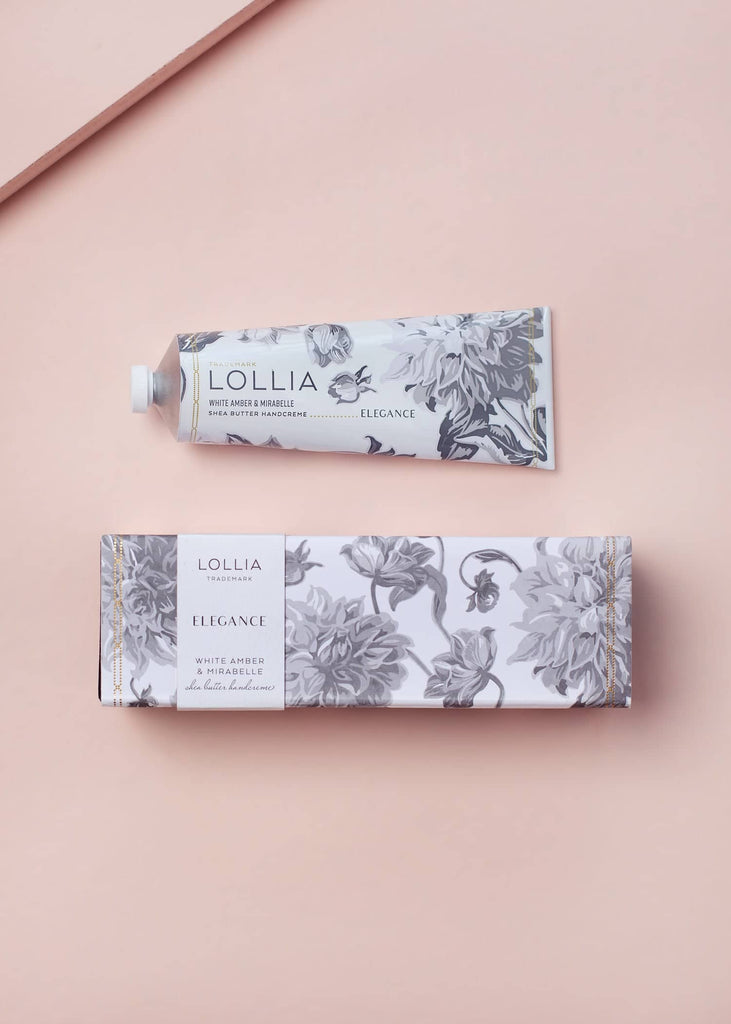 lollia elegance hand cream on a pink background