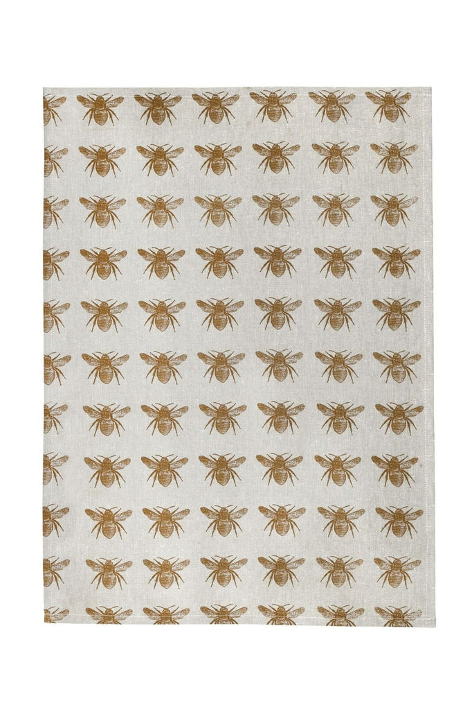 honey bee mustard tea towel set on a white background