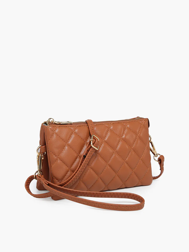 riley quilted crossbody purse on a white background