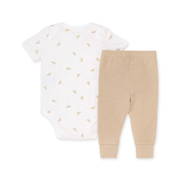 burts bee baby golden bee bodysuit & ribbed pant set on a white background