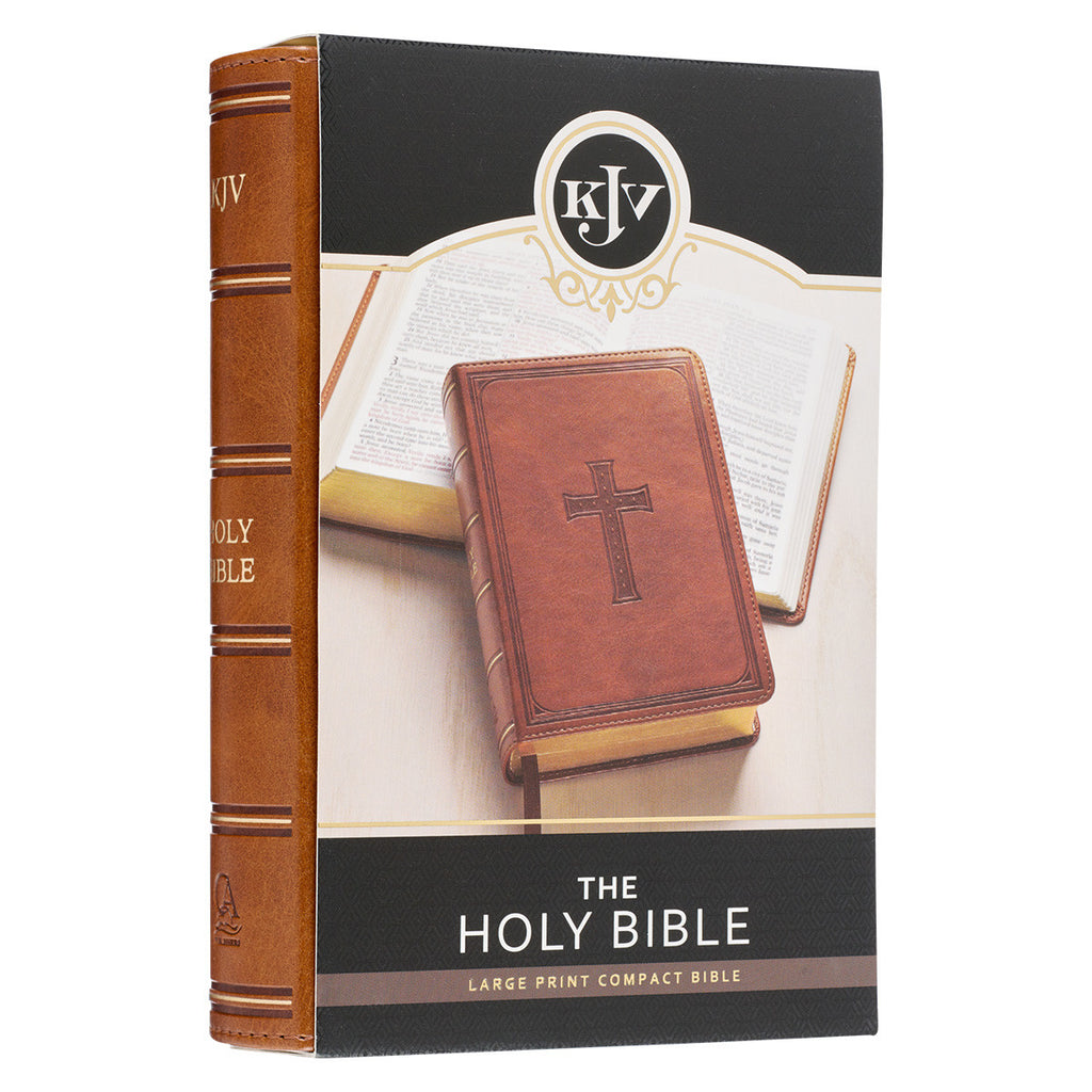 KJV Saddle Tan Embossed Compact Bible on a white background