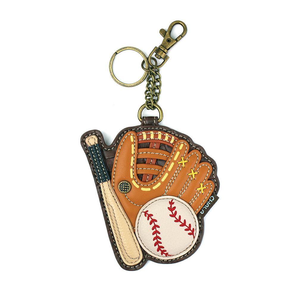 chala baseball key fob and coin purse on a white background